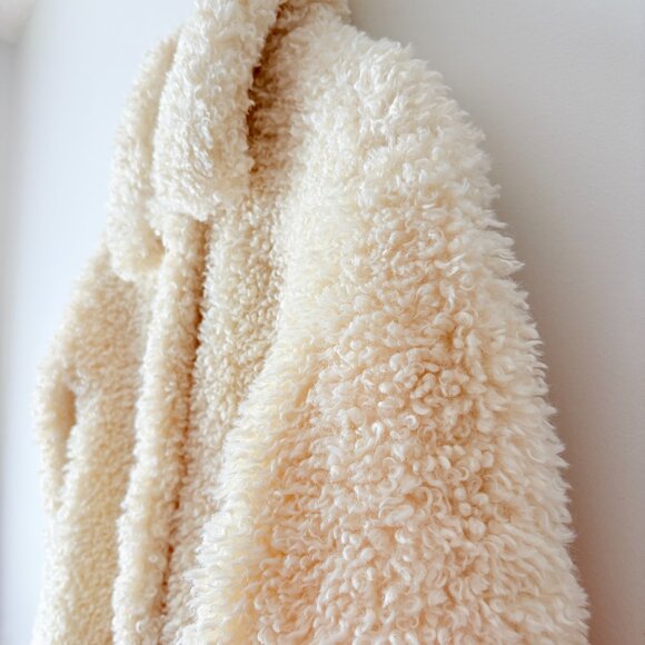 Zara Teddy Bear Faux Shearling Coat Oyster White Blogger Fav Size Small - Picture 10 of 14